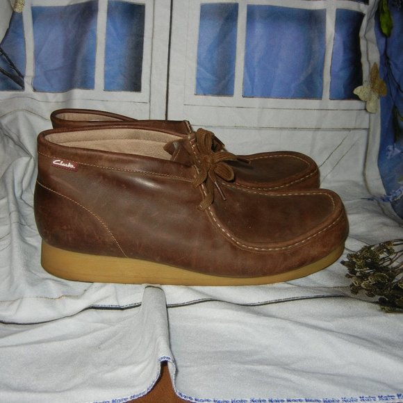 Clarks Mens Stinson Hi Brown Leather Moccasin Chukka Ankle Boots Shoes size 12 main image 4